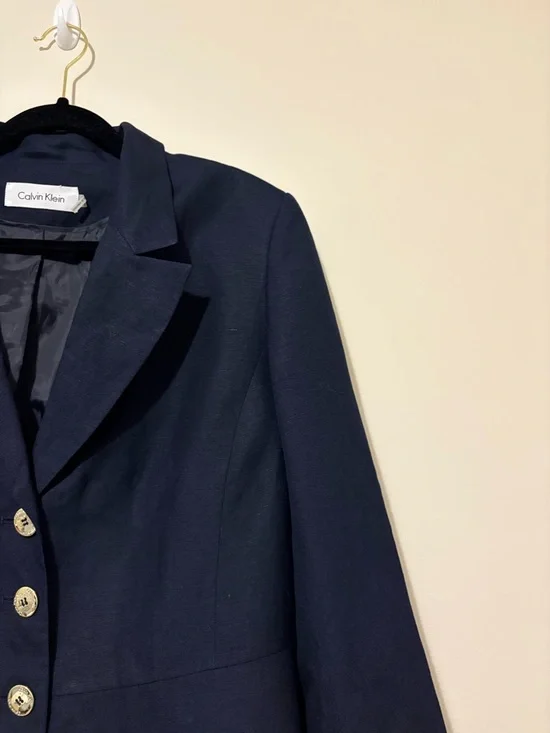 Calvin Klein Blaze Navy  blue Single-Breasted Notch Lapel  Linen Size 16 - Picture 3 of 13